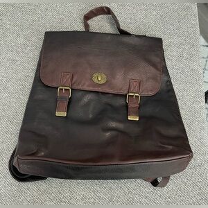 Icing Brown Faux Leather Backpack with Adjustable Straps and Brass Hardware